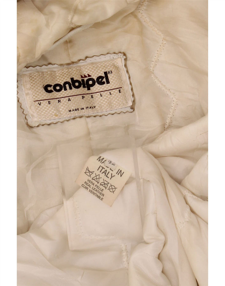 CONBIPEL Giacca in Pelle Donna con Cappuccio IT 42 Media Pelle Bianca