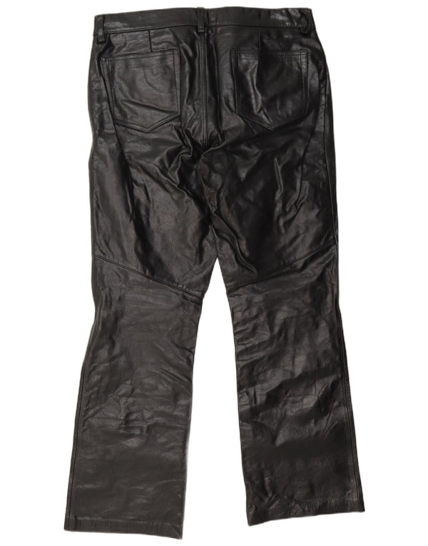 Pantaloni in pelle vintage da donna UK 16 grandi W34 L32 neri