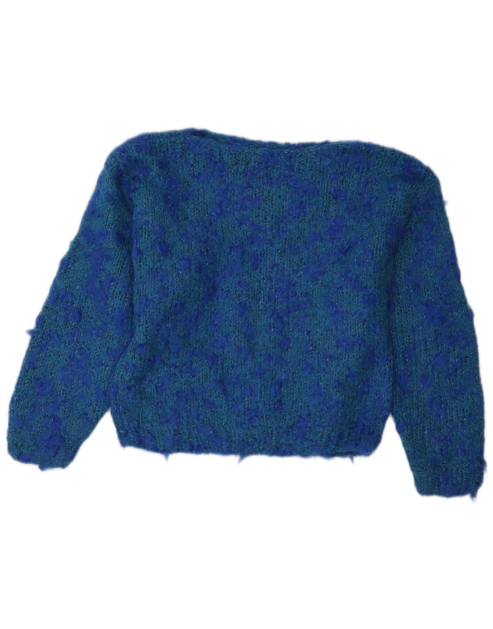 Maglione maglione vintage da donna con scollo a barca corto UK 12 Blu medio