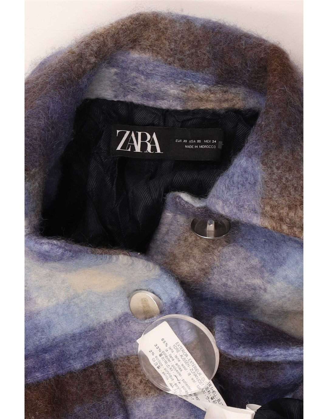 Giacca Shacket oversize da donna Zara UK 6 XS lana scozzese blu