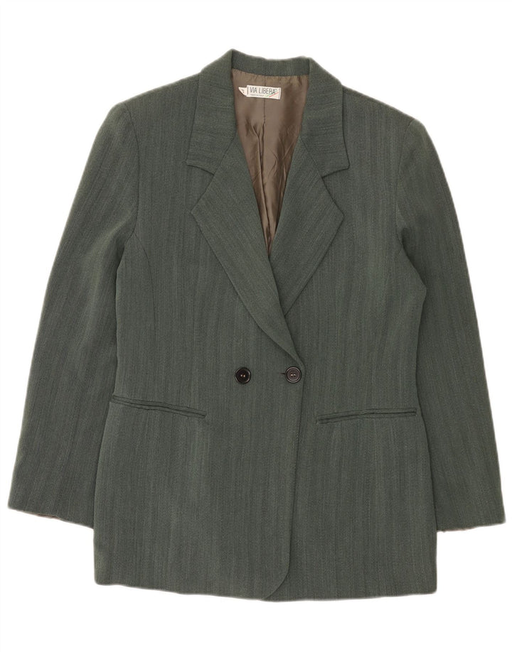 Giacca blazer doppiopetto vintage da donna IT 42 Verde medio a spina di pesce