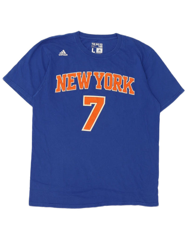 Adidas Uomo New York Knicks T-shirt grafica Top Large in cotone blu