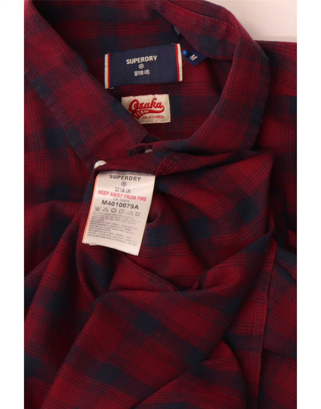 Camicia da uomo in flanella Superdry in cotone a quadri bordeaux medio