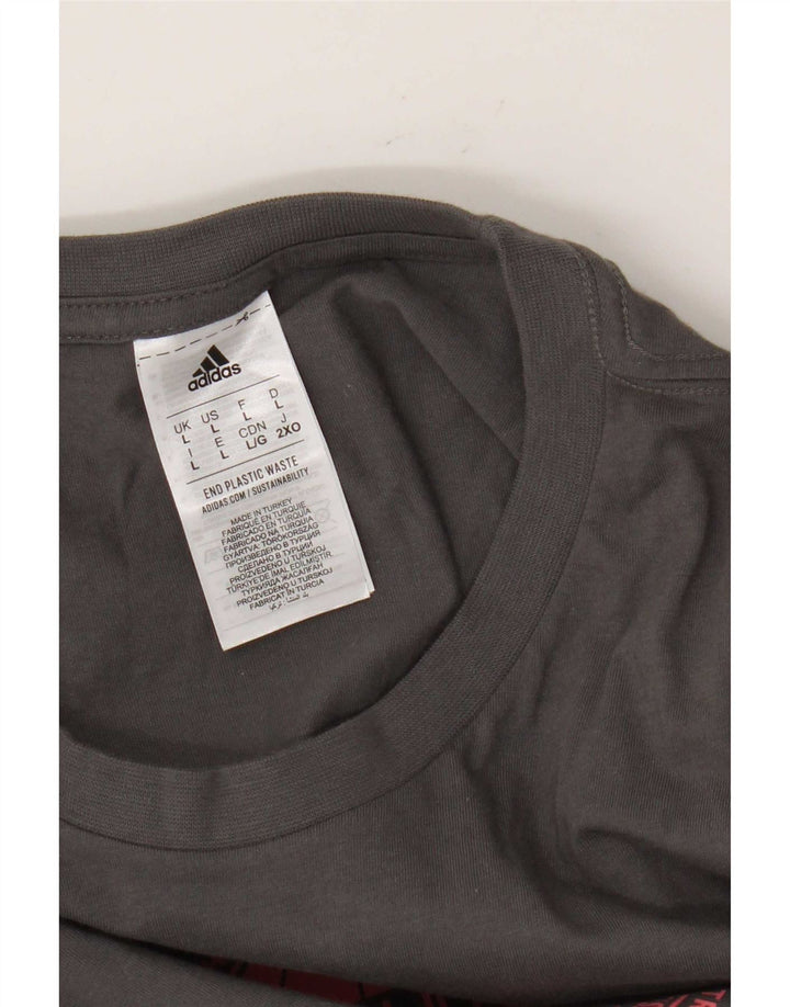 T-shirt grafica da uomo Adidas Top grande in cotone grigio