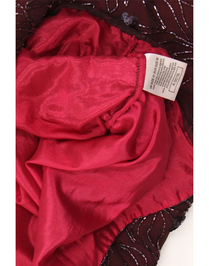 Abito tubino senza maniche da donna VINTAGE UK 12 Borgogna medio floreale