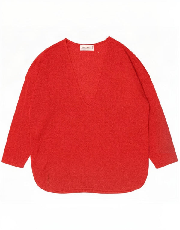 Stefanel Top oversize da donna a maniche lunghe UK 10 piccolo Rayon screziato rosso