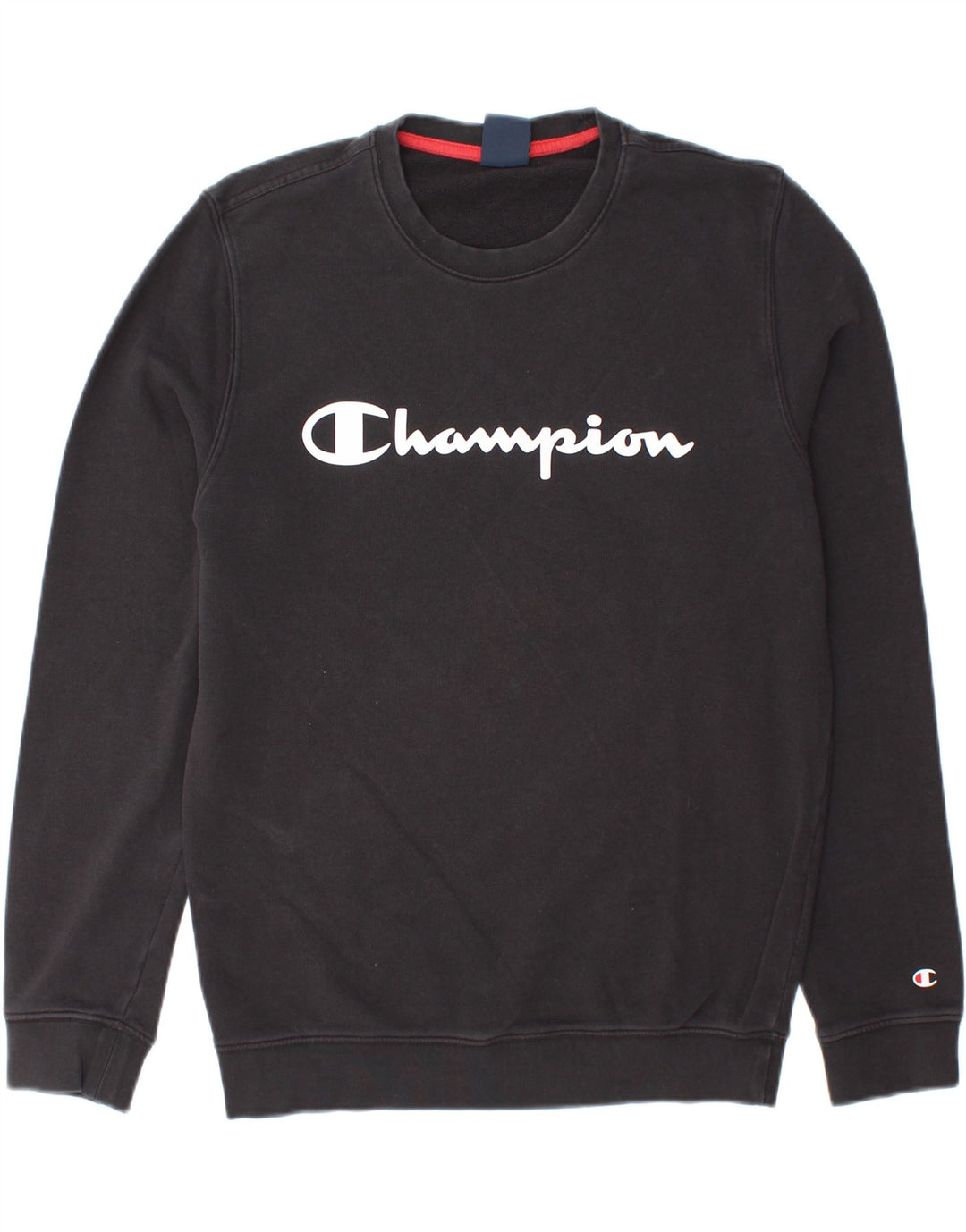 CHAMPION Mens Graphic Sweatshirt Jumper Medium Black Cotton Vintage Champion and Second-Hand Champion from Messina Hembry 