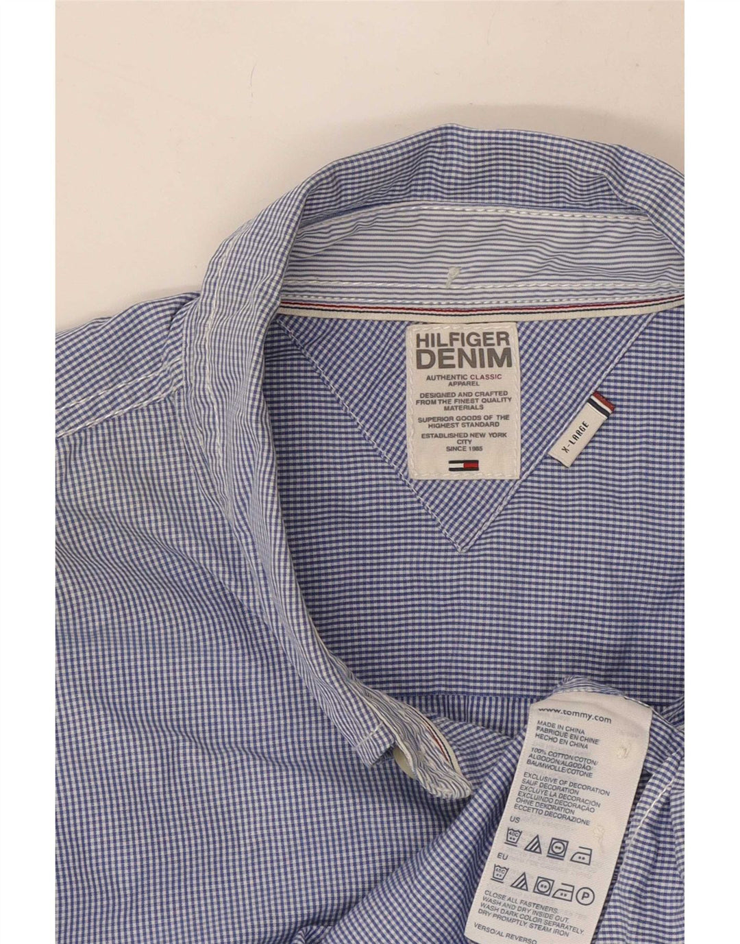 Camicia da uomo Tommy Hilfiger XL in cotone a quadretti blu