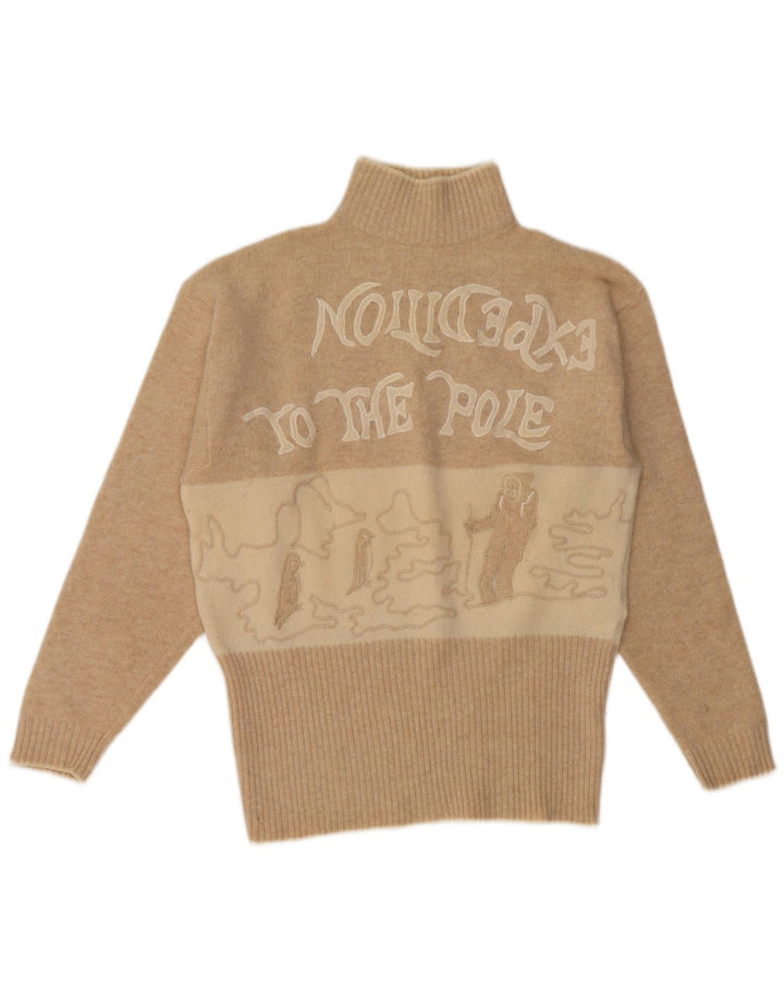 Maglione maglione collo alto da donna vintage UK 14 Blocco colore beige medio