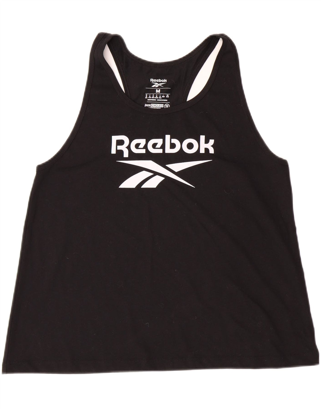 REEBOK Womens Graphic Vest Top UK 12/14 Medium Black Cotton Vintage Reebok and Second-Hand Reebok from Messina Hembry 