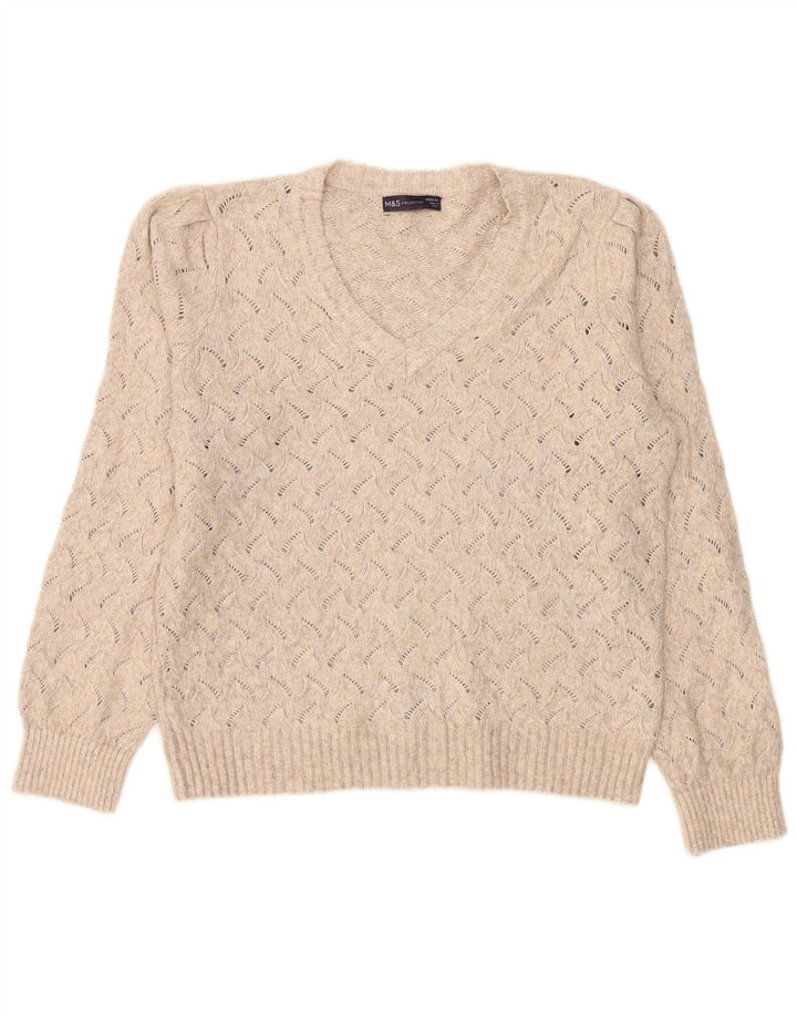 Maglione oversize con scollo a V da donna Marks & Spencer UK 14 Beige medio