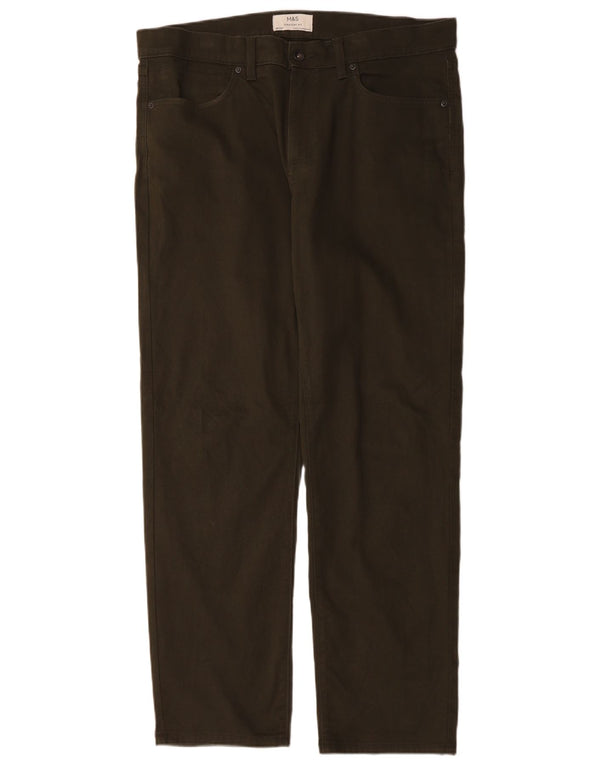 MARKS & SPENCER Pantaloni casual dritti da uomo W36 L31 cotone kaki
