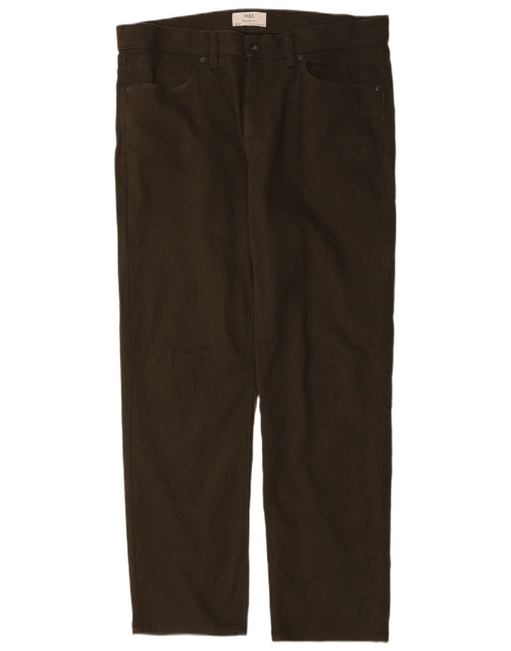 MARKS & SPENCER Pantaloni casual dritti da uomo W36 L31 cotone kaki