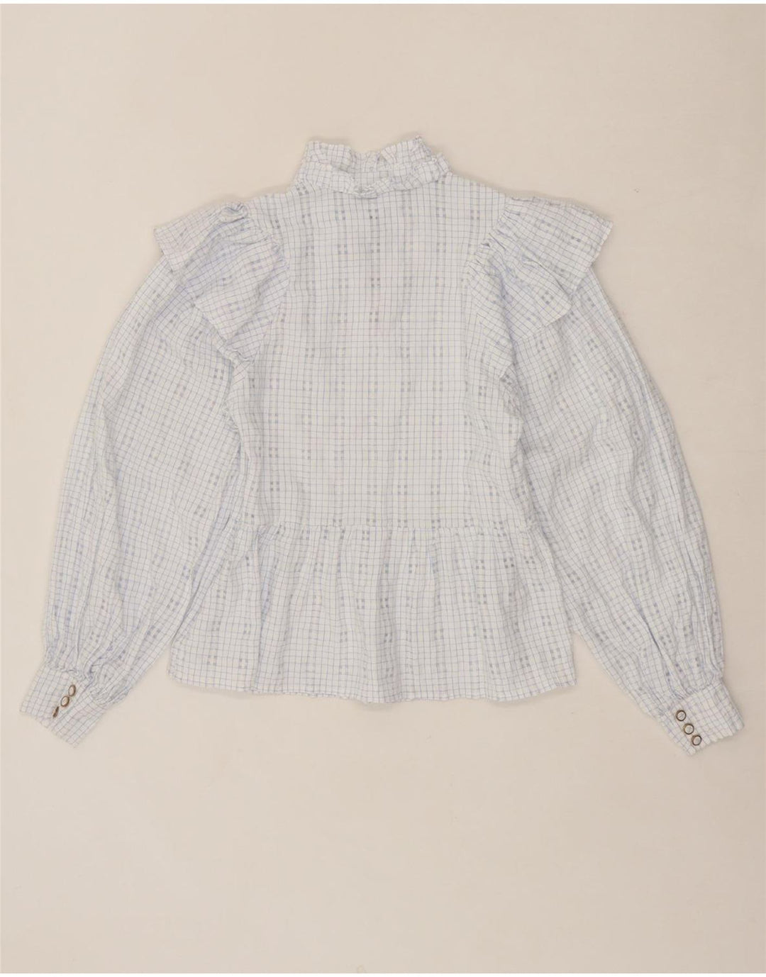 VILA Womens Long Sleeve Blouse Top EU 36 Small Blue Check Polyester Vintage Vila and Second-Hand Vila from Messina Hembry 