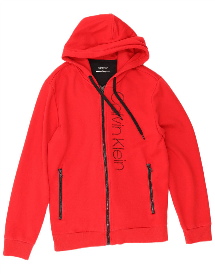 Maglione con cappuccio e zip grafica da uomo Calvin Klein in cotone rosso medio