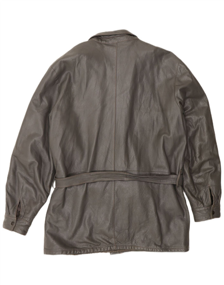 Giacca in pelle vintage da uomo IT 50 grande grigia