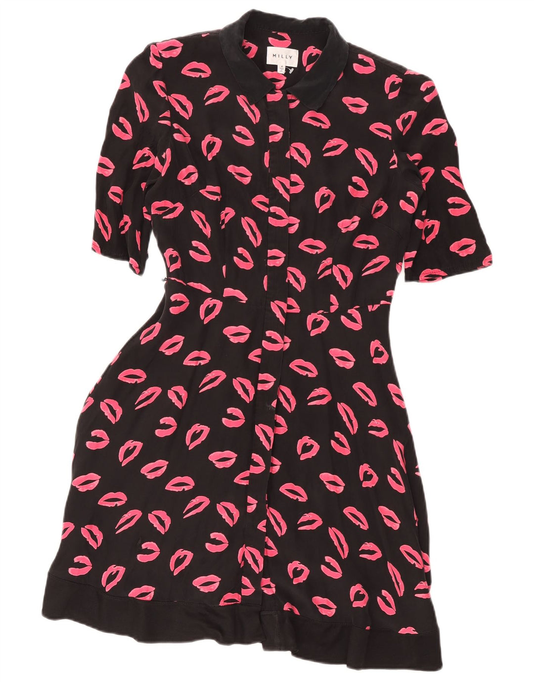 Abito camicia a maniche corte da donna con motivo astratto Milly US 4 Small Nero