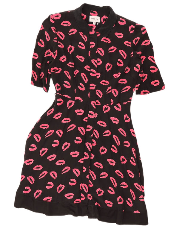 Abito camicia a maniche corte da donna con motivo astratto Milly US 4 Small Nero