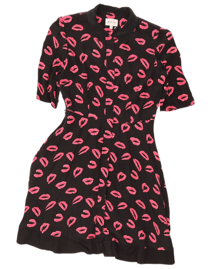 Abito camicia a maniche corte da donna con motivo astratto Milly US 4 Small Nero