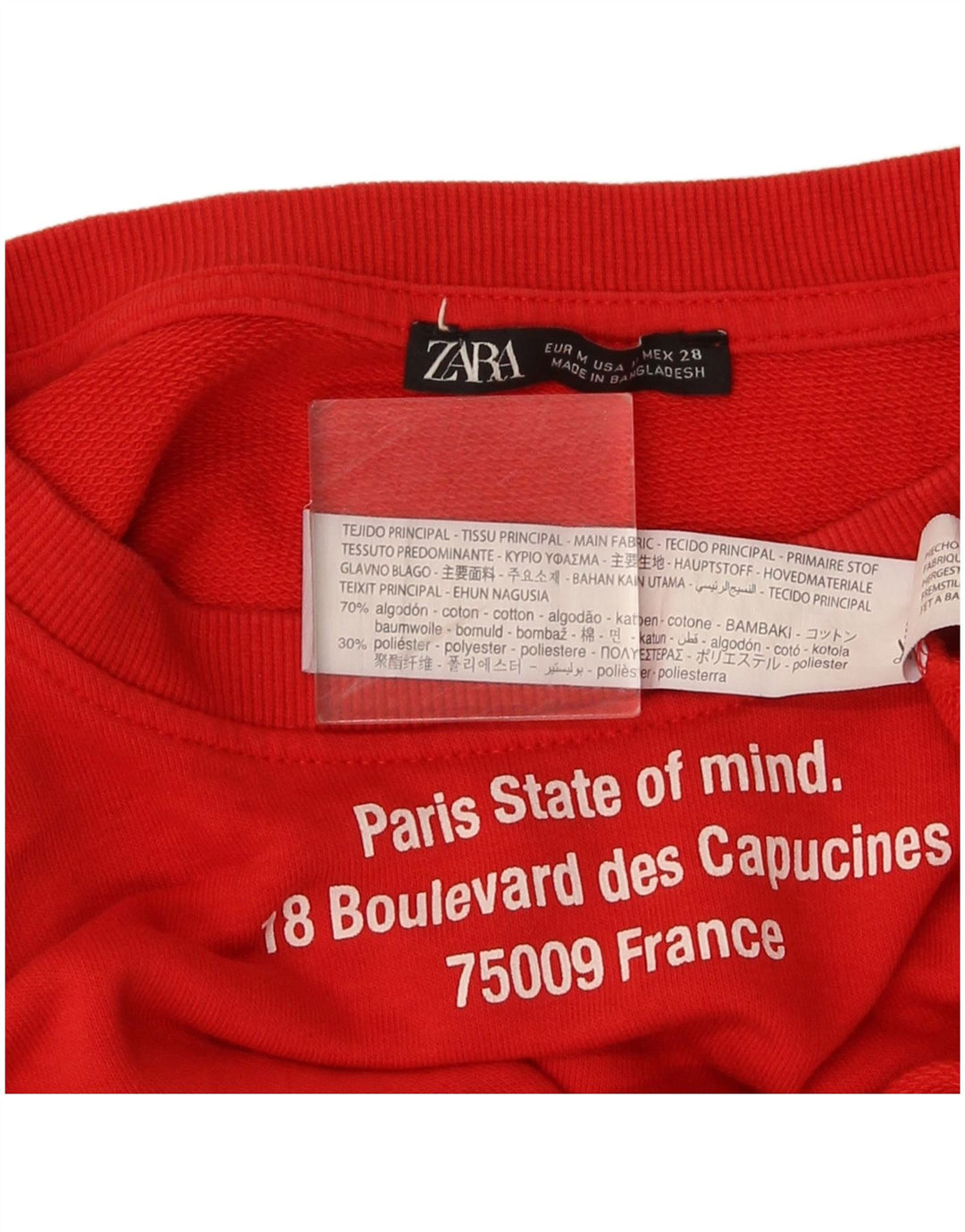 Felpa corta con grafica Zara da donna, taglia UK 14, cotone rosso medio