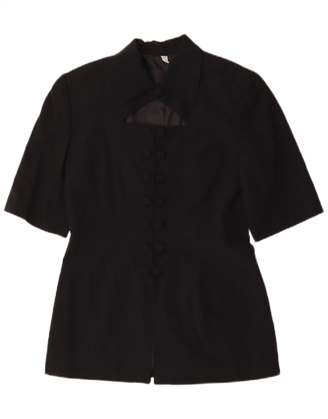 Giacca blazer vintage a maniche corte da donna UK 10 piccolo gessato nero