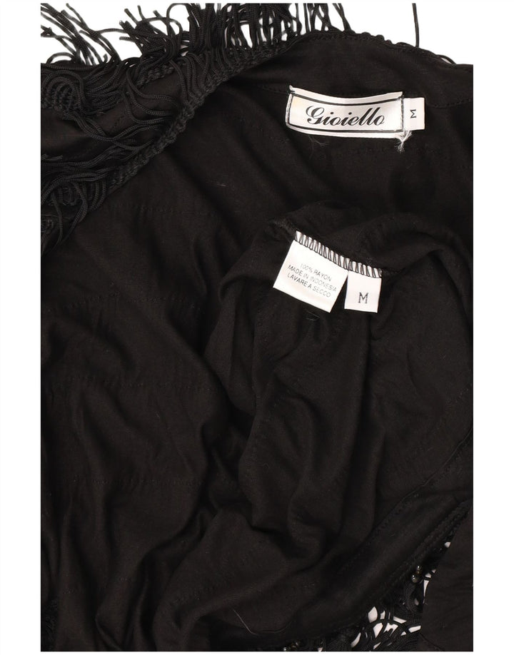 Gilet da donna vintage UK 14 Rayon nero medio