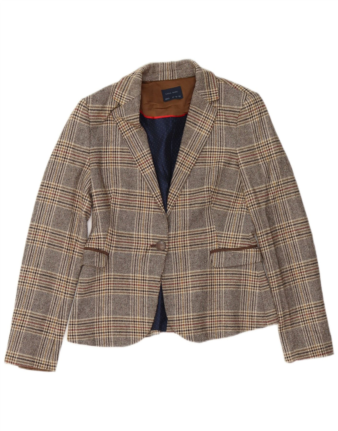 Giacca blazer a 1 bottone da donna Zara UK 14 acetato a quadri grigio medio
