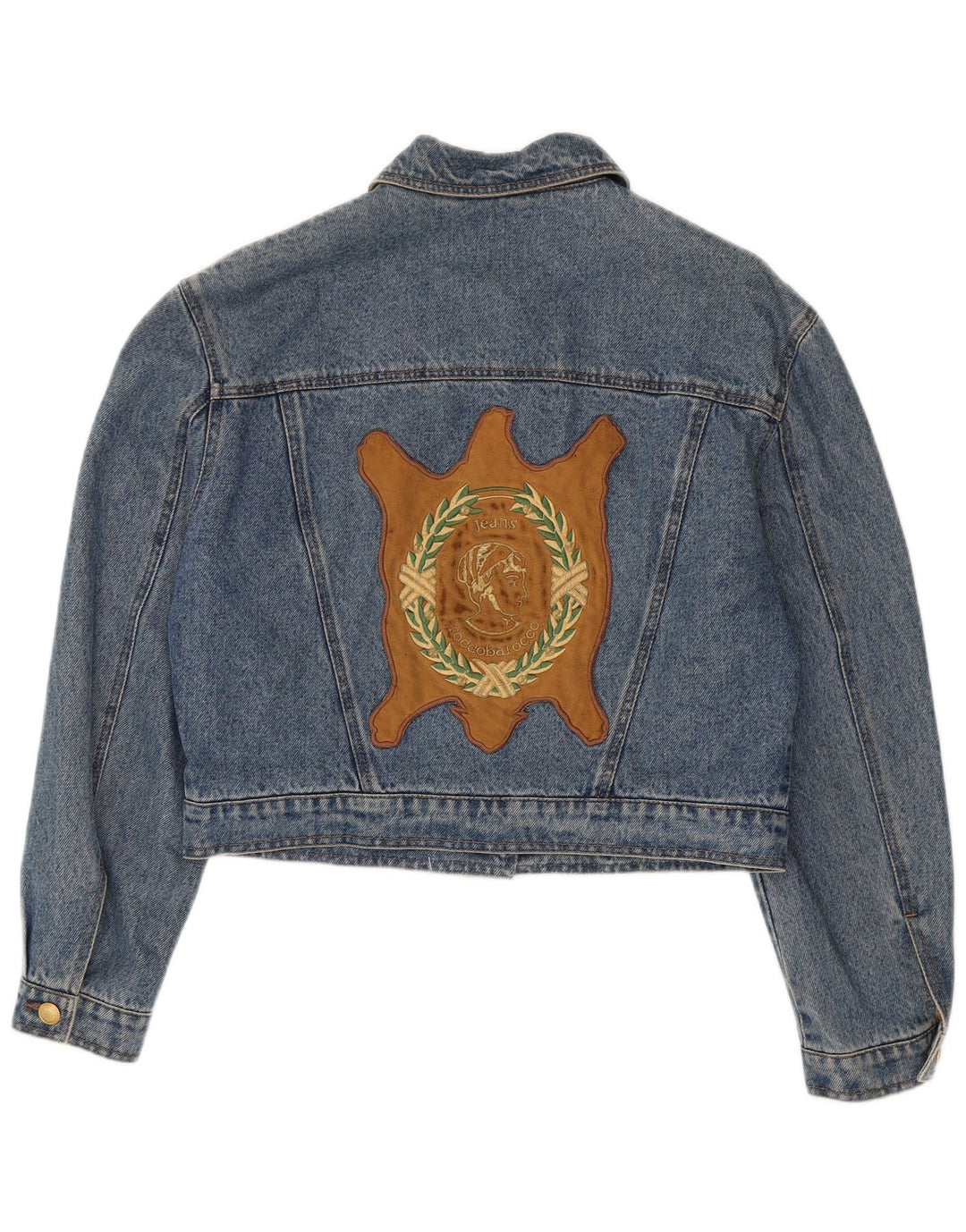 Giacca in denim crop con grafica da donna Roccobarocco UK 14 Colorblock blu medio
