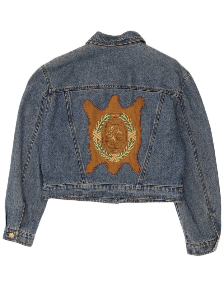 Giacca in denim crop con grafica da donna Roccobarocco UK 14 Colorblock blu medio