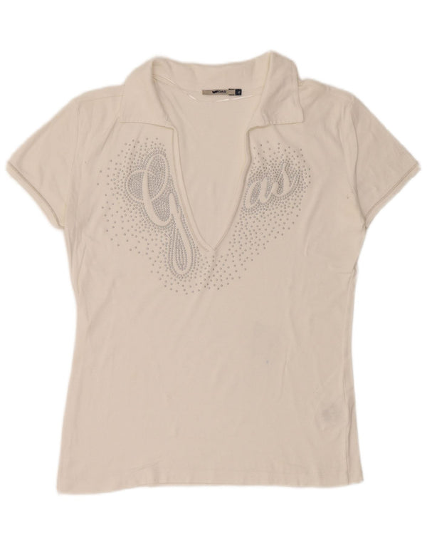 Polo grafica da donna GAS UK 18 XL cotone bianco