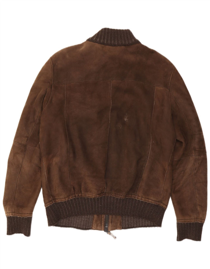 Giubbotto bomber in pelle scamosciata vintage da uomo UK 40 grande marrone