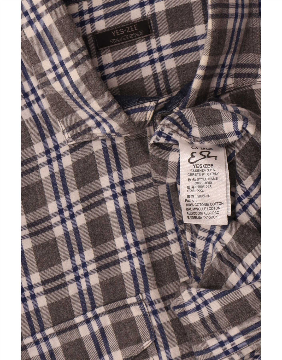 Camicia in flanella da uomo Yes Zee 2XL Cotone a quadri grigio