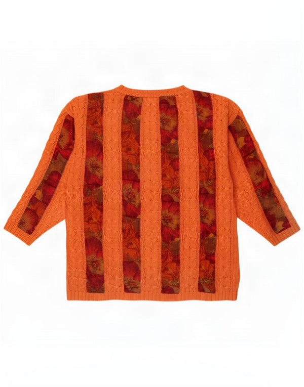 Maglione maglione con scollo a barca da donna vintage UK 14 Cotone floreale arancione medio