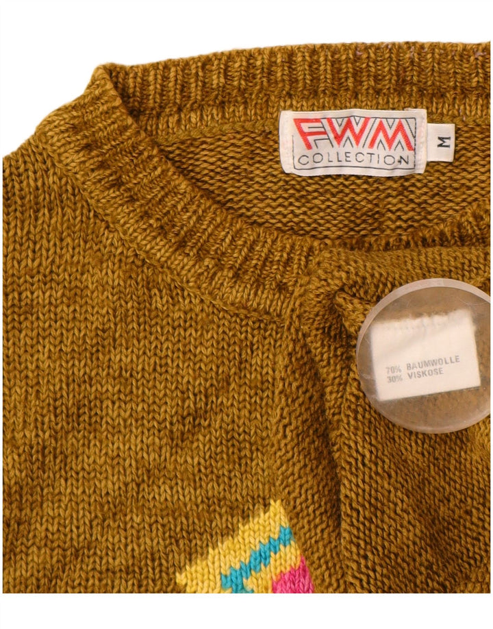 Maglione maglione girocollo da donna VINTAGE UK 14 medio kaki argyle/diamante