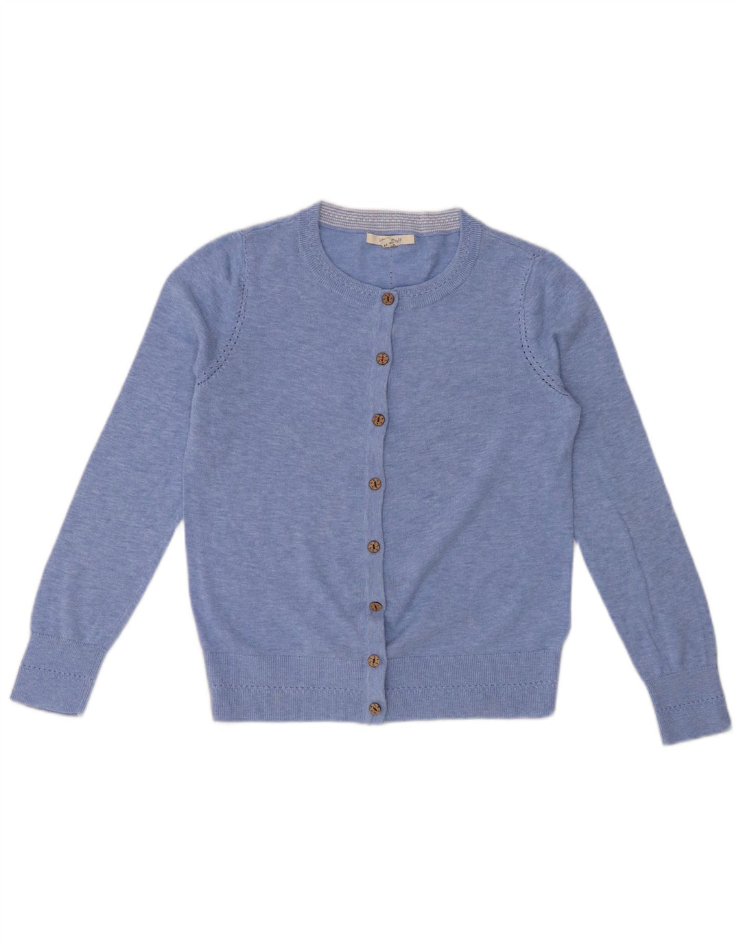 WHITE STUFF Maglione cardigan da donna UK 10 Piccolo cotone screziato blu