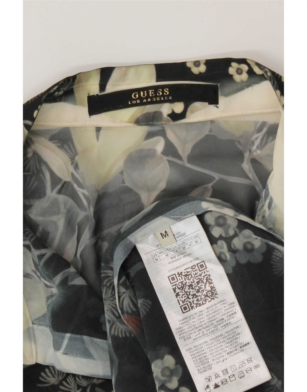 Guess camicia da donna trasparente camicetta UK 14 poliestere floreale nero medio