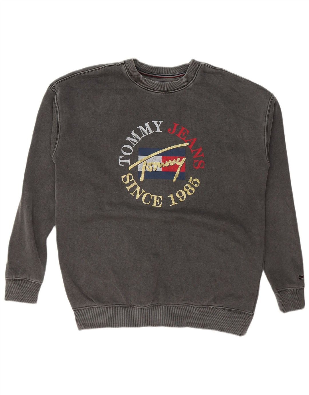 TOMMY HILFIGER Mens Graphic Sweatshirt Jumper Small Grey Cotton