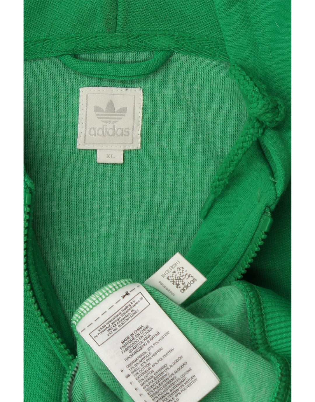 Maglione con cappuccio e zip da uomo ADIDAS XL in cotone verde