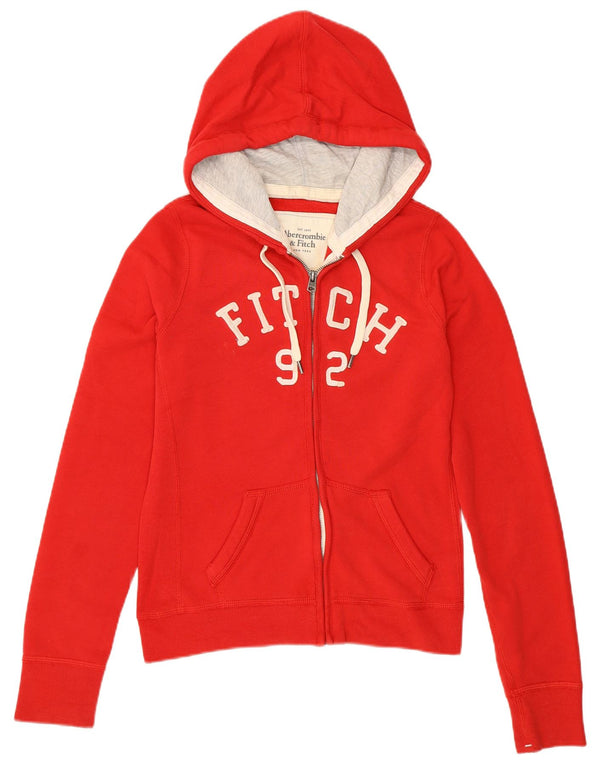 Maglione con cappuccio e zip grafica da donna Abercrombie & Fitch UK 12 rosso medio