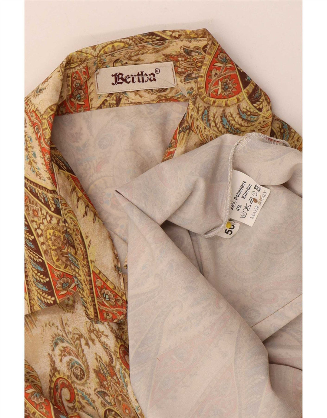 Camicia vintage da donna IT 50 XL Beige Paisley Poliestere
