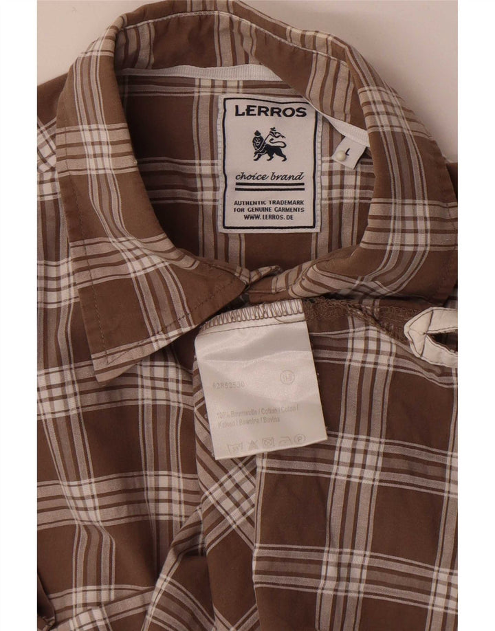 Camicia a maniche corte da uomo Lerros, cotone a quadri marroni grandi