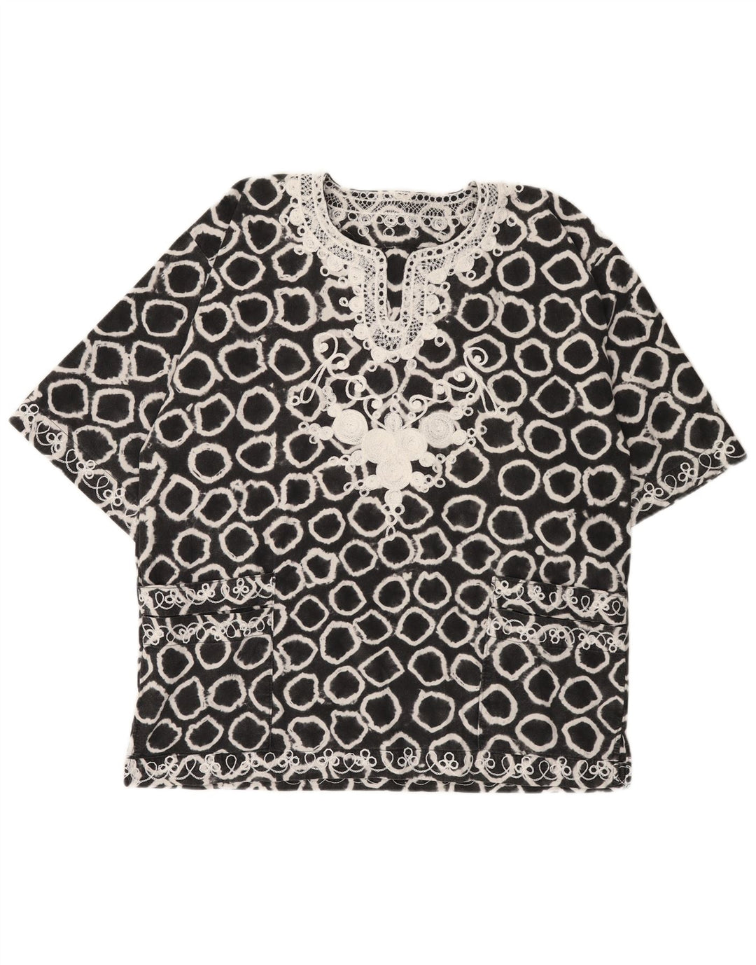 Camicetta oversize da donna con motivo astratto VINTAGE Top UK 18 XL Nero