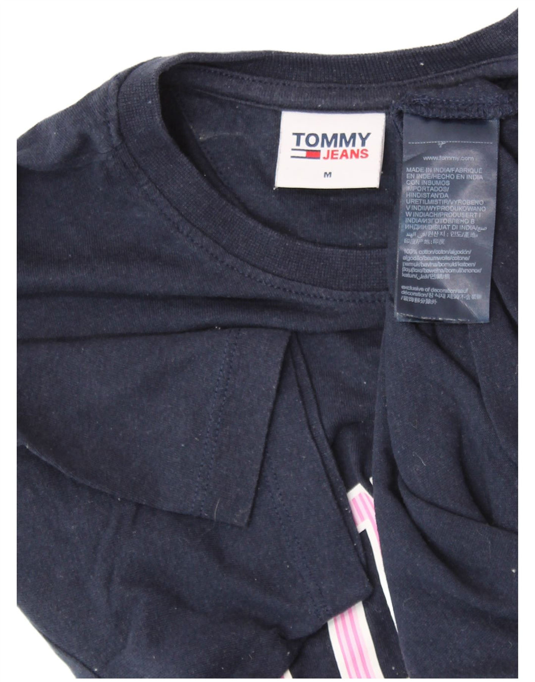 TOMMY HILFIGER T-shirt grafica da donna Top UK 14 cotone blu navy medio