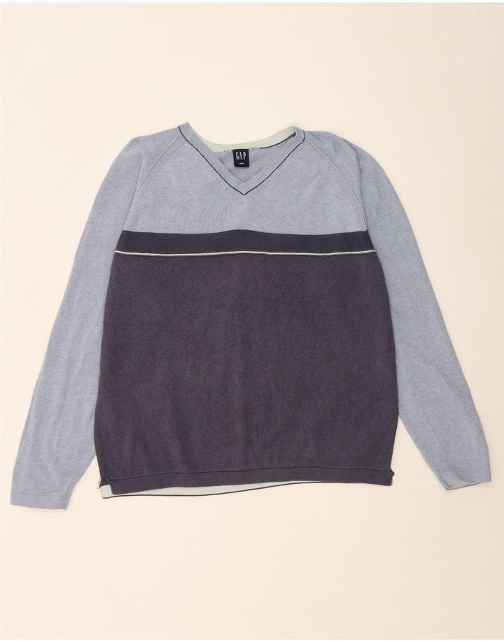Gap Maglione da uomo con scollo a V in cotone color block blu medio