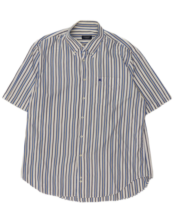 Camicia a maniche corte da uomo Burberry XL in cotone gessato bianco