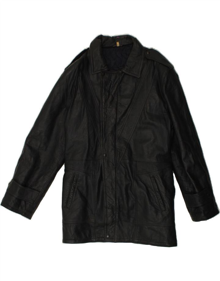 VINTAGE Mens Leather Coat IT 48 Medium Black Leather Vintage Vintage and Second-Hand Vintage from Messina Hembry 