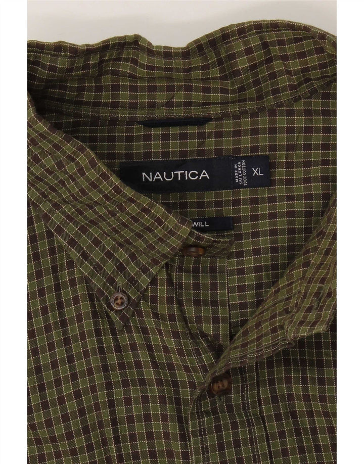 Camicia da uomo in flanella Nautica XL in cotone a quadri kaki