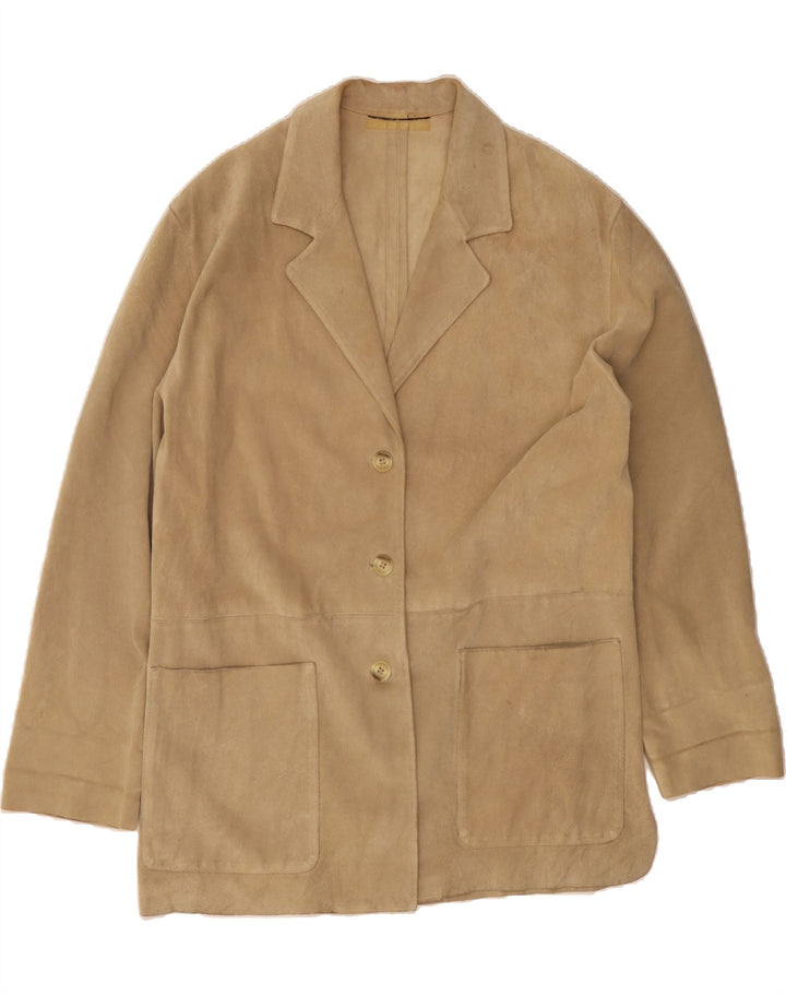 VINTAGE Womens Suede Coat IT 42 Medium Beige Leather Vintage Vintage and Second-Hand Vintage from Messina Hembry 