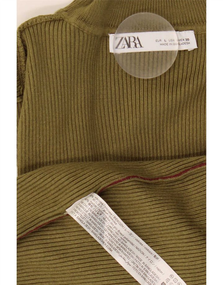 Top Zara da donna a maniche lunghe UK 14 Large in viscosa kaki