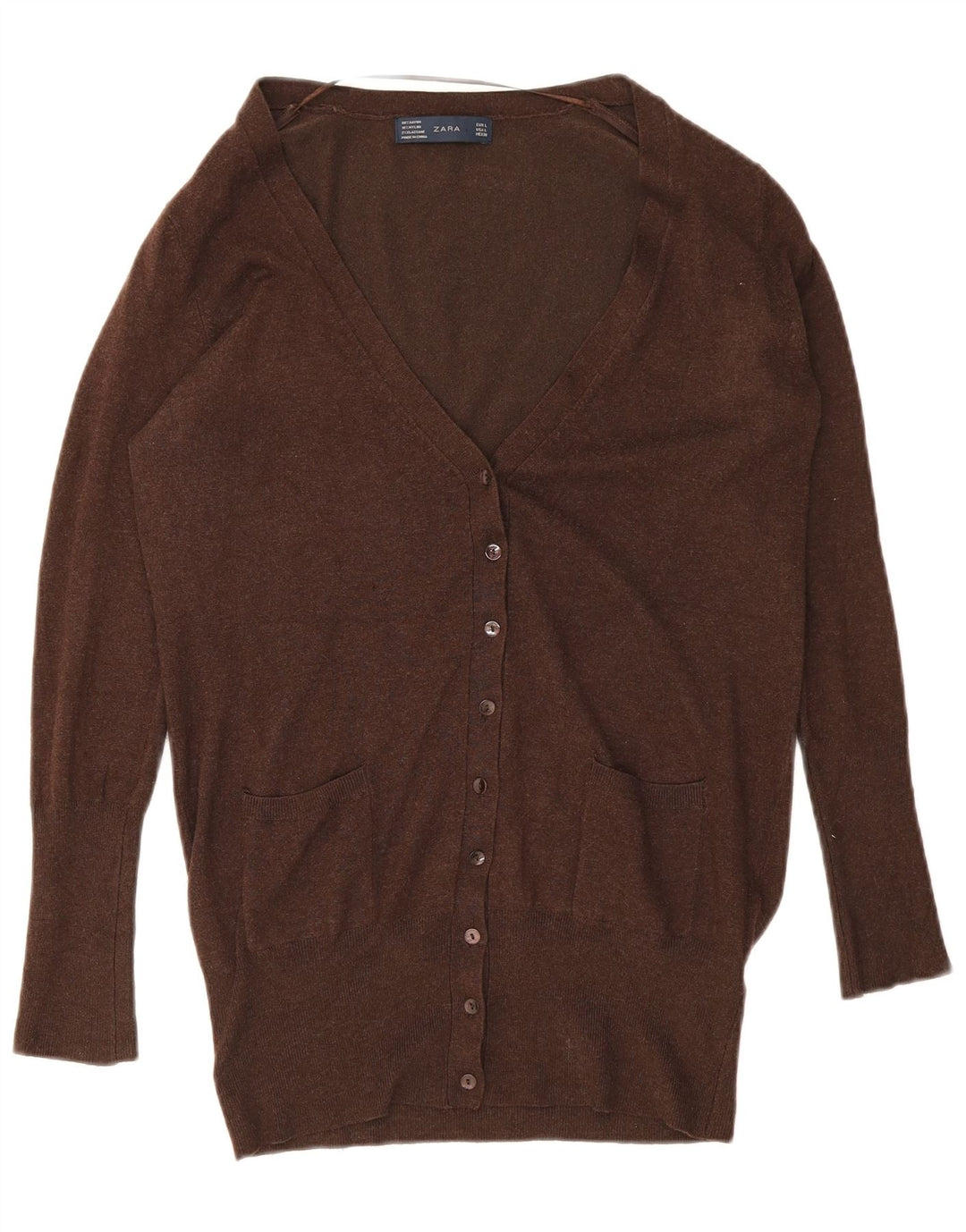 Maglione cardigan da donna Zara UK 14 grande rayon marrone